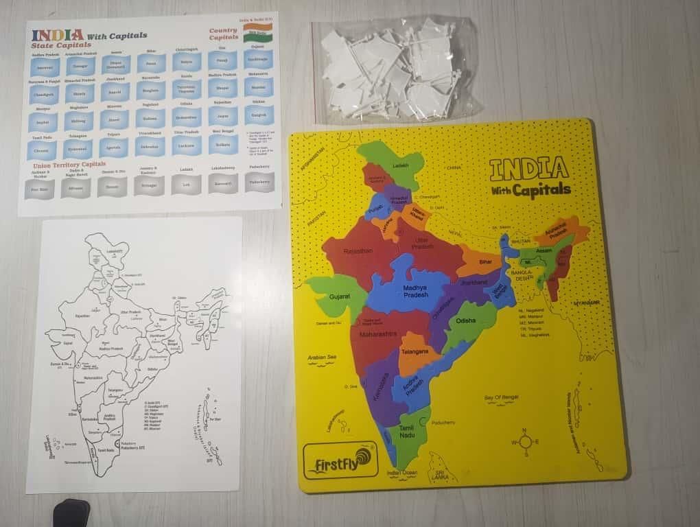 Jigsaw Puzzle Indian Map with State Capitals and Flag Educational Learning  for Kids